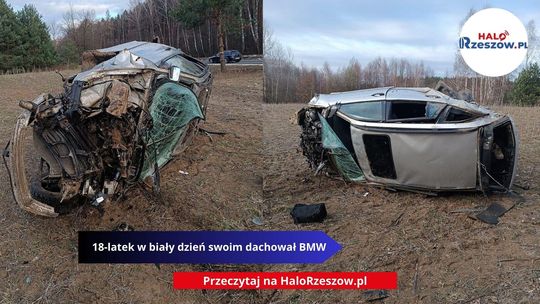 18-latek w biały dzień swoim dachował BMW