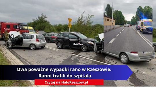 Dwa poważne wypadki rano w Rzeszowie. Ranni trafili do szpitala [ZDJĘCIA]
