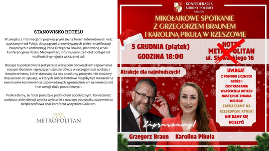Hotel Metropolitan wycofuje się ze spotkania z Braunem. PSL zapowiada happening