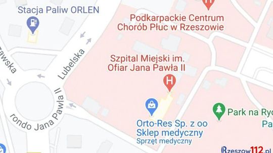 Mapy Google: Dziwna nazwa Szpitala Miejskiego w Rzeszowie