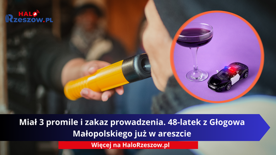 Miał 3 promile i zakaz prowadzenia. 48-latek z Głogowa Małopolskiego już w areszcie