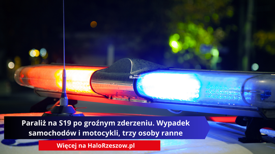 Paraliż na S19 po groźnym zderzeniu. Wypadek samochodów i motocykli, trzy osoby ranne