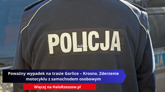 Poważny wypadek na trasie Gorlice – Krosno. Zderzenie motocyklu z samochodem osobowym