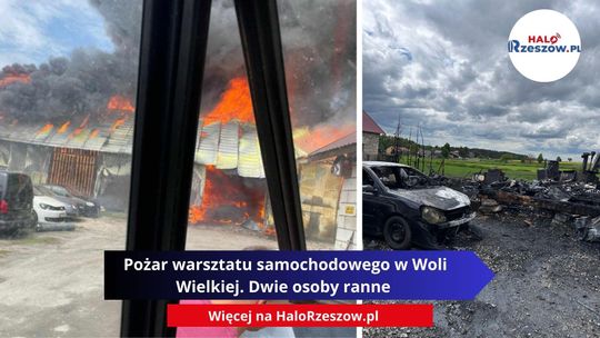 Pożar warsztatu samochodowego w Woli Wielkiej - akcja z udziałem strażaków z wielu jednostek