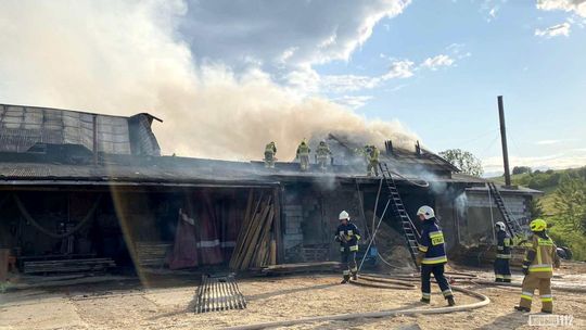 Pożar zakładu drzewnego w Bukowsku. W akcji liczne zastępy strażaków