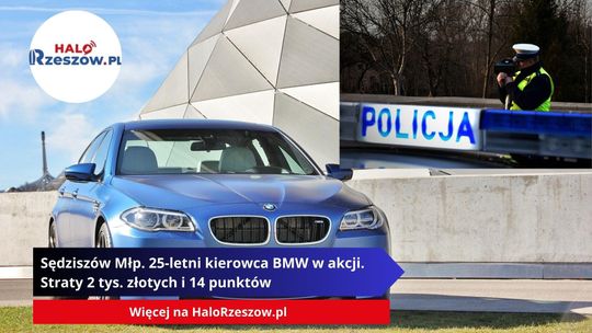 Sędziszów Młp. 25-letni kierowca BMW w akcji. Strata 2 tys. złotych i 14 punktów