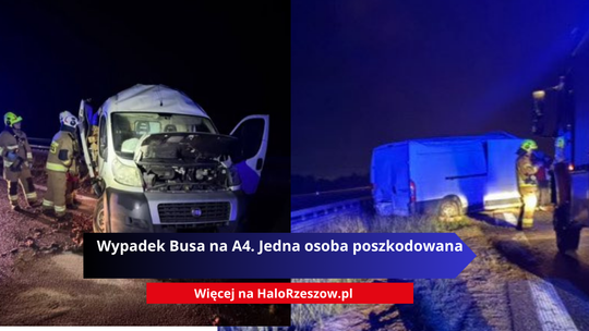Wypadek Busa na A4 w kierunku Rzeszowa. Droga częściowo zablokowana.