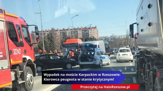 Wypadek na moście Karpackim w Rzeszowie: Kierowca peugeota w stanie krytycznym