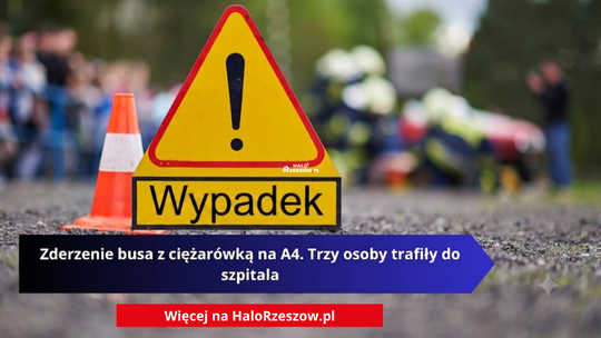 Zderzenie busa z ciężarówką na A4. Trzy osoby trafiły do szpitala