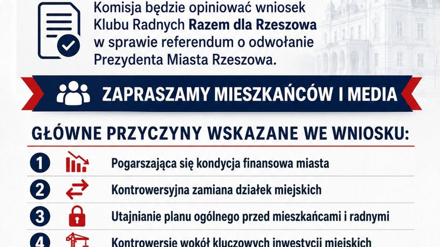 DZIŚ O 17:00 W RATUSZU: Przyjdź i zobacz, jak ważą się losy referendum w Rzeszowie! [KULISY SPORU]