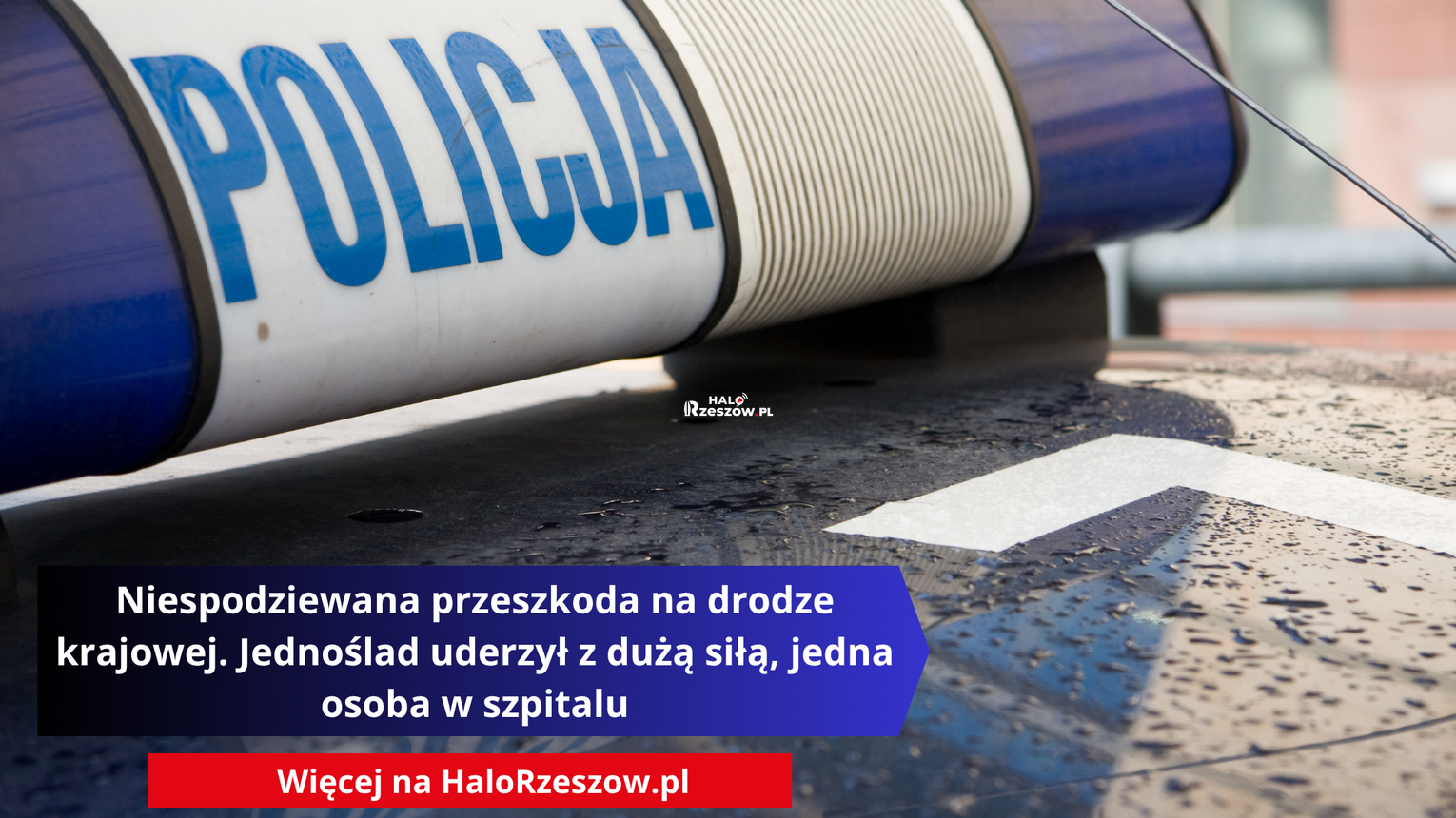 Niespodziewana przeszkoda na drodze krajowej. Jednoślad uderzył z dużą siłą, jedna osoba w szpitalu