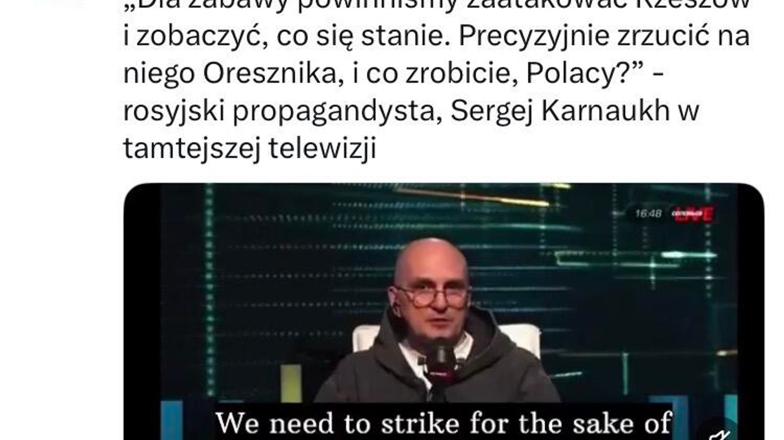 Uderzmy w Rzeszów i zobaczmy, co się stanie”. Szokujące słowa rosyjskiego propagandysty wywołały burzę