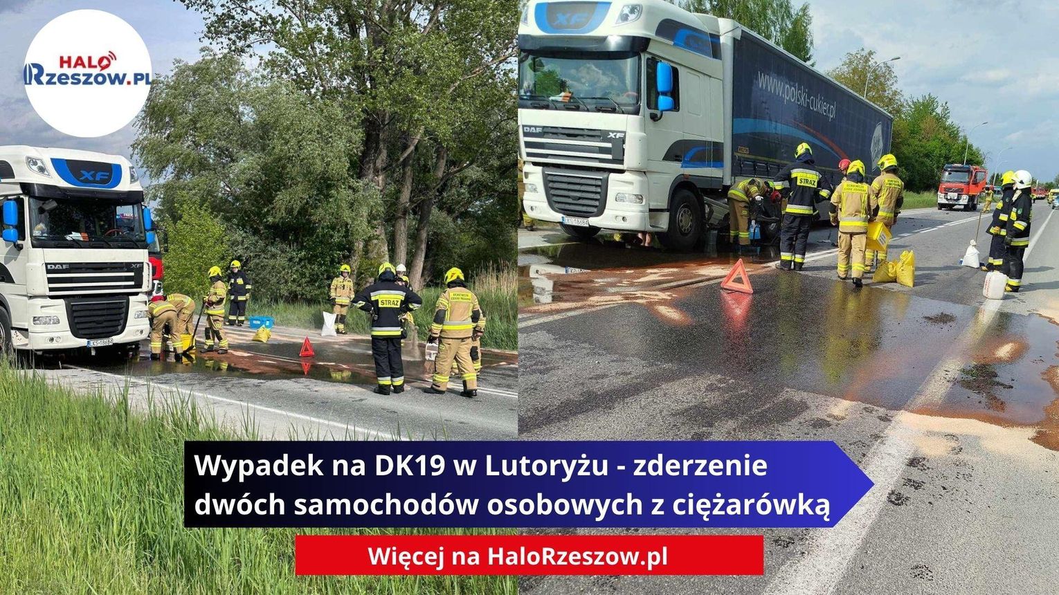 Wypadek na DK19 w Lutoryżu - zderzenie dwóch samochodów osobowych z ciężarówką