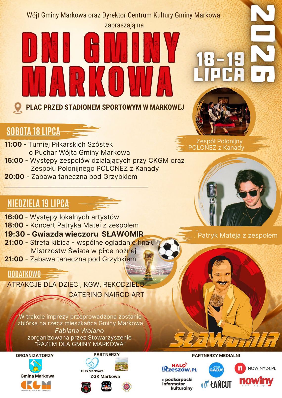 Dni Gminy Markowa 2026: Sławomir, Patryk Mateja i mecz Mistrzostw Świata dni markowej 2026