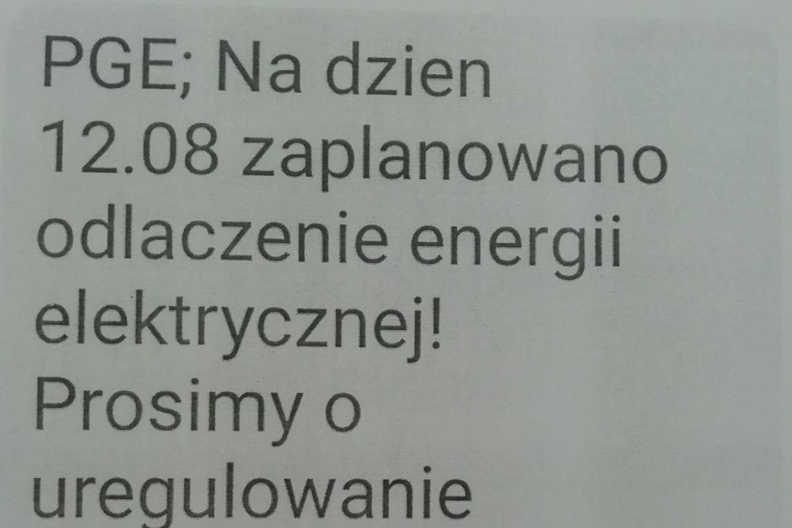 Fałszywe SMS-y od PGE. Oszukane wezwania do zapłaty