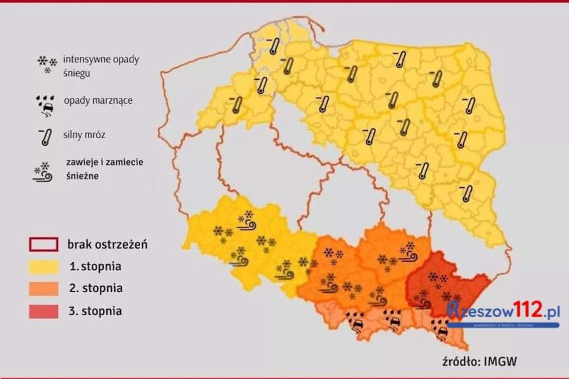 IMGW, RCB i Burze Podkarpacia ostrzegają! Nadchodzą intensywne opady śniegu!