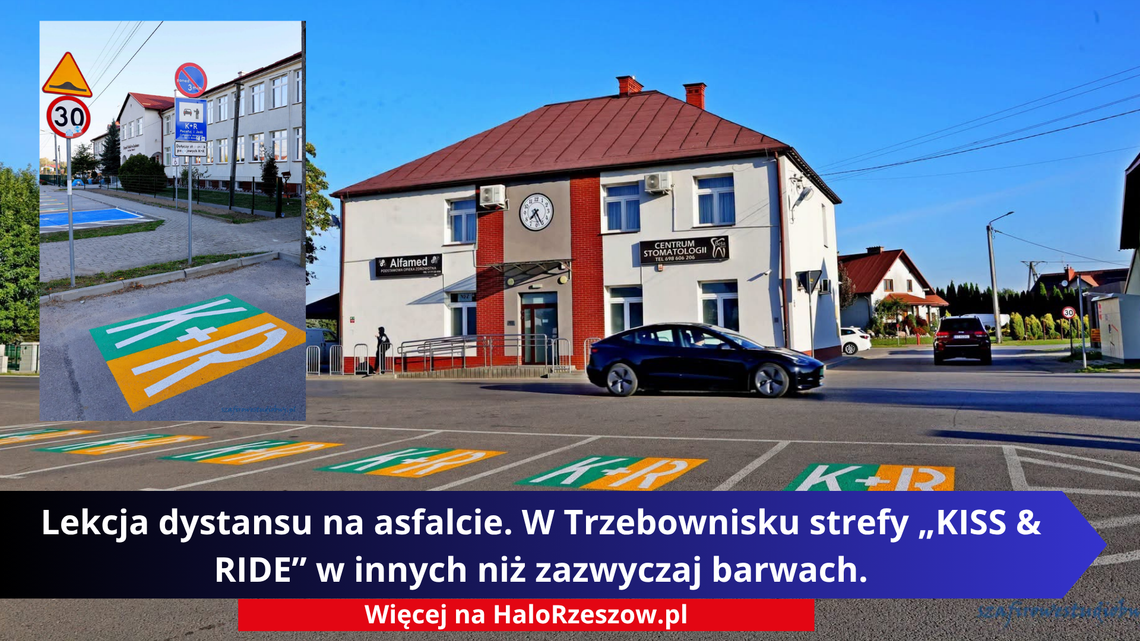 Lekcja dystansu na asfalcie. W Trzebownisku strefy „KISS & RIDE” w innych niż zazwyczaj barwach. Lekcja dystansu na asfalcie. W Trzebownisku strefy „KISS & RIDE” w innych niż zazwyczaj barwach.