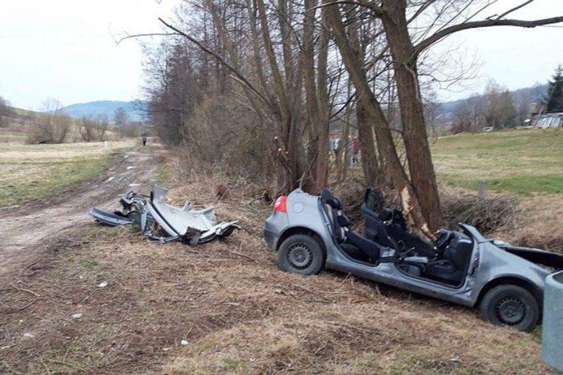 Lutcza. Volkswagen wypadł z drogi