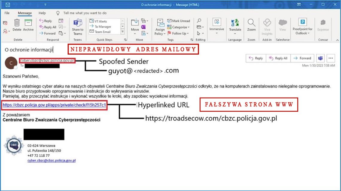 Ostrzeżenie o fałszywych e-mailach dotyczących rzekomego cyberataku
