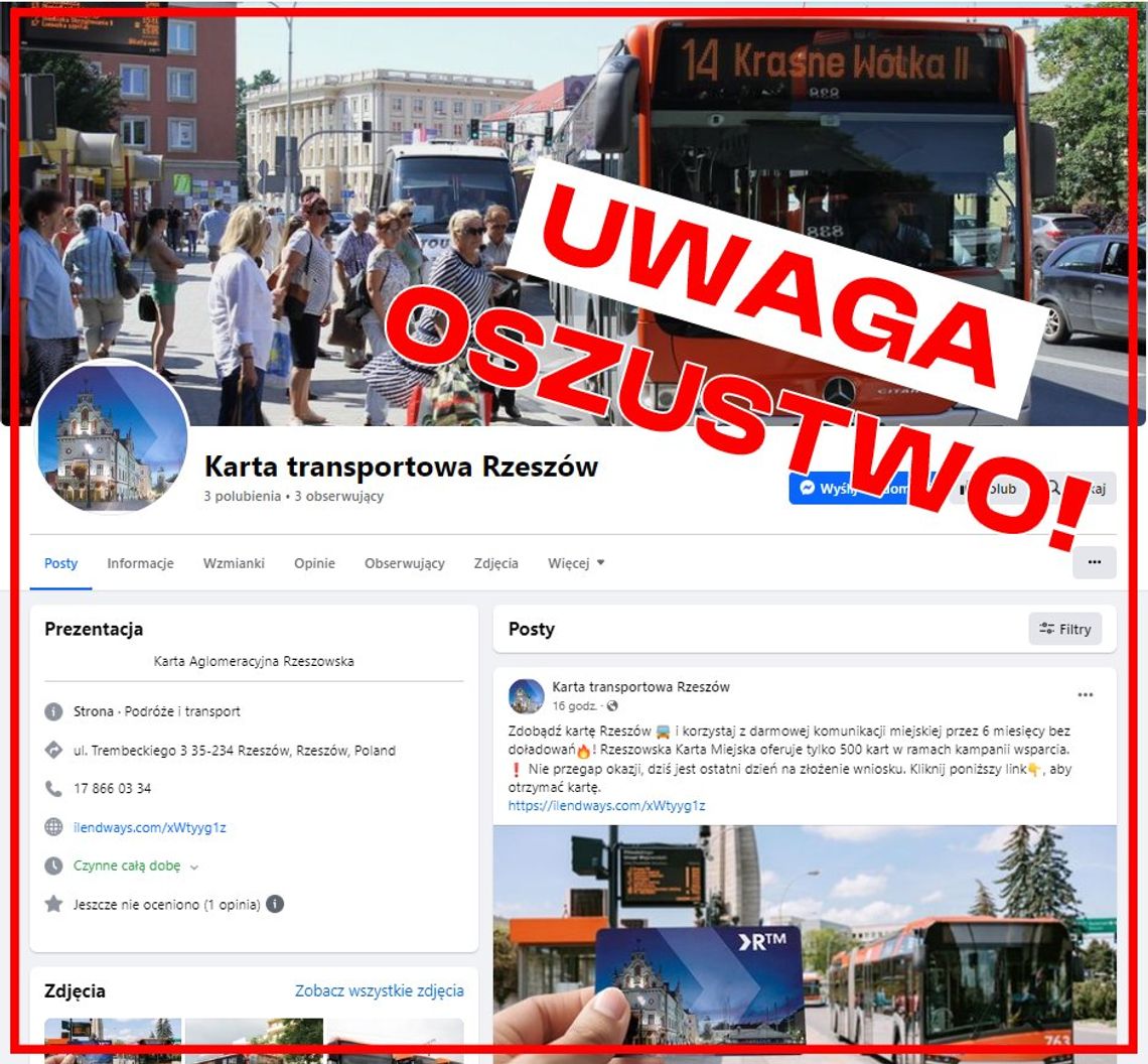 Oszuści podszywają się pod rzeszowski ZTM! Nie klikaj w linki podawane przez stronę „Karta transportowa Rzeszów”