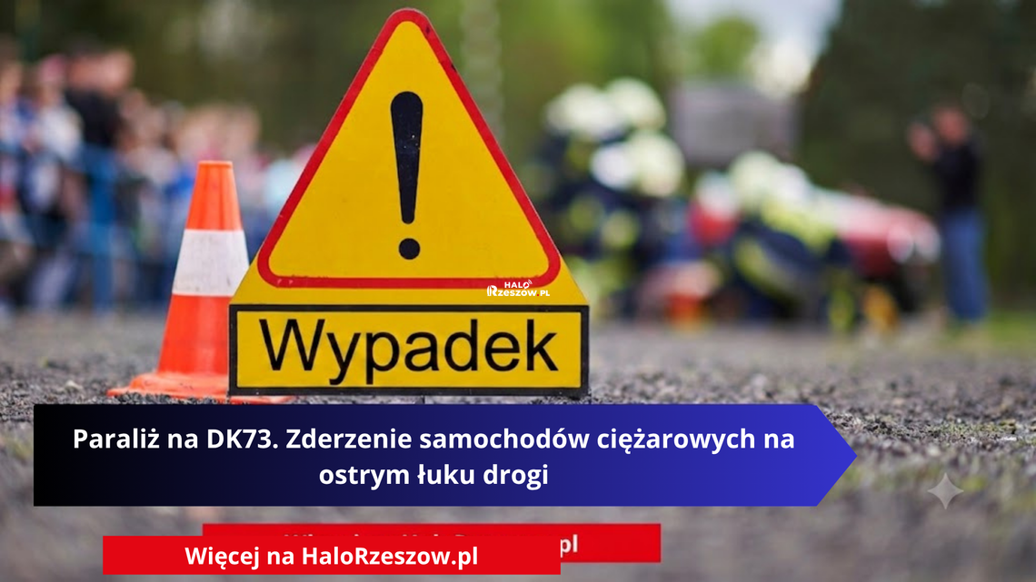 Paraliż na DK73. Zderzenie samochodów ciężarowych na ostrym łuku drogi Paraliż na DK73. Zderzenie samochodów ciężarowych na ostrym łuku drogi