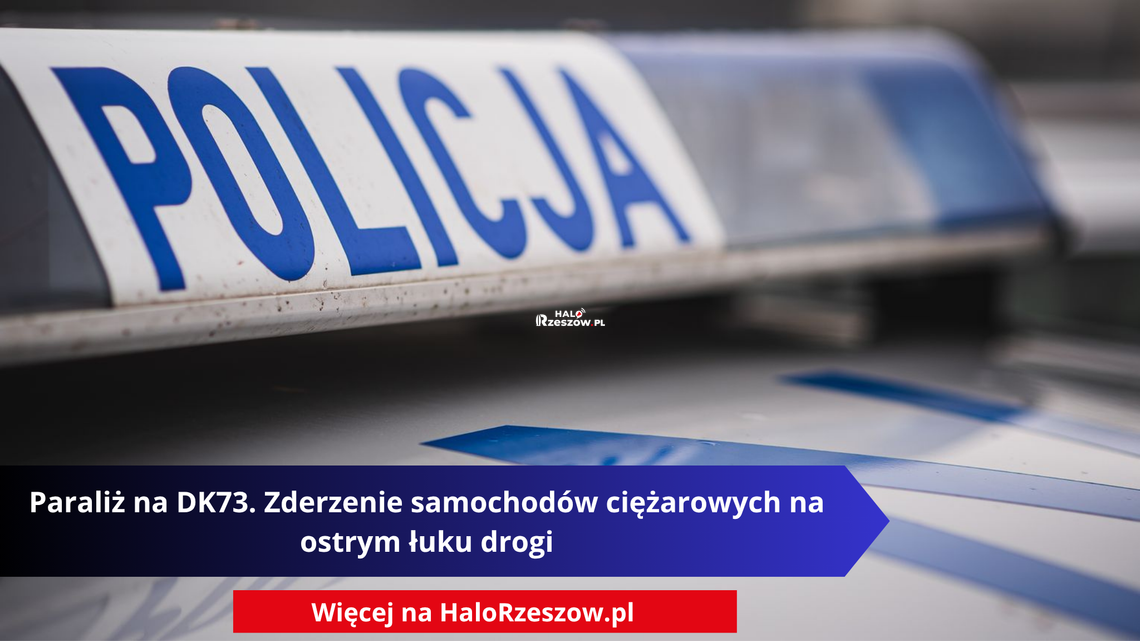 Paraliż na DK73. Zderzenie samochodów ciężarowych na ostrym łuku drogi