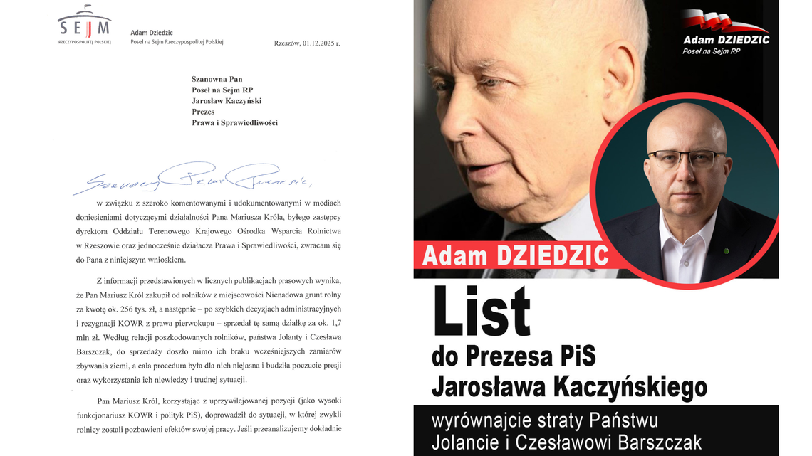 PSL - adam dziedzic - jarosław kaczyński - list - mariusz król