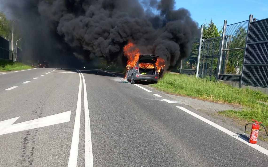 Pożar samochodu na DK94 w Trzcianie [ZDJĘCIA]