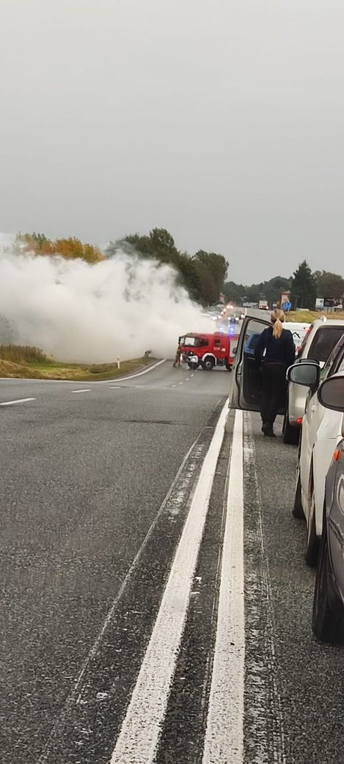 Pożar samochodu osobowego na DK 94 w Świlczy droga zablokowana