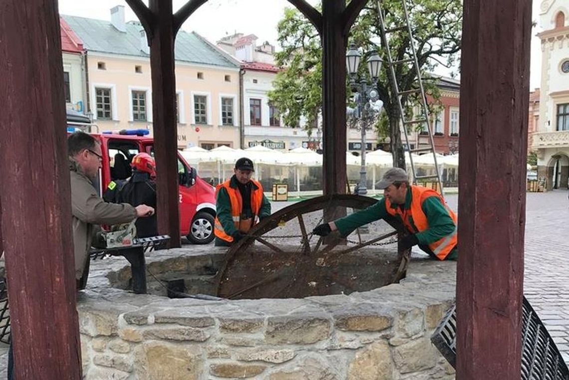 Rzeszów. Wiosenne porządki na Rynku, czyli oczyszczanie studni