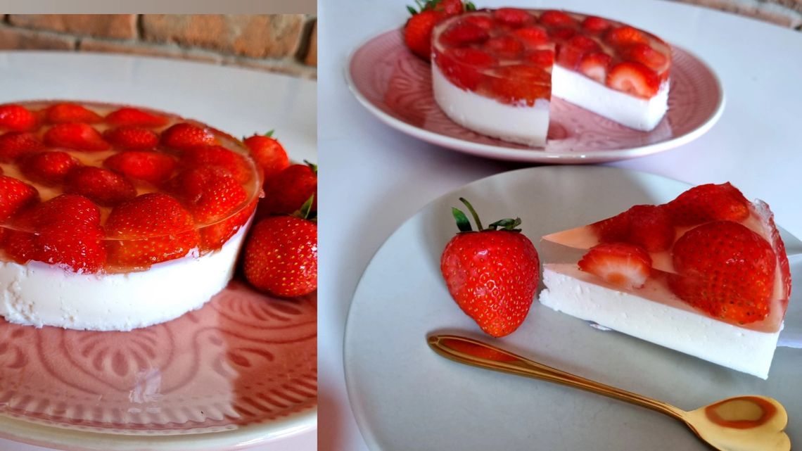 Halo jedzonko! Sernik na zimno z truskawkami i galaretką. Kto chętny na kawałek?🍓🍰