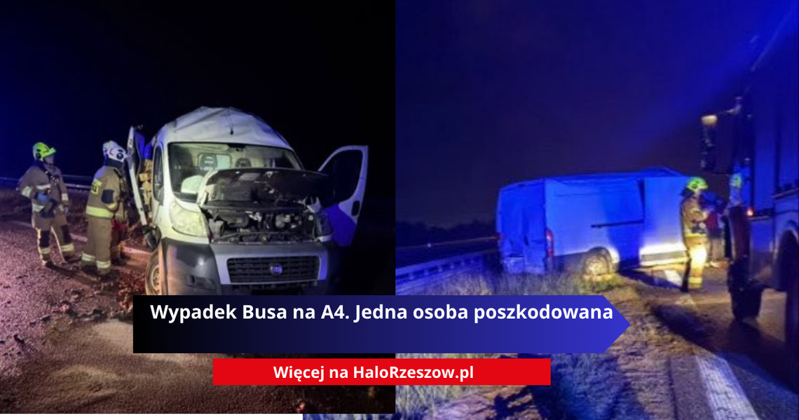 Wypadek Busa na A4 w kierunku Rzeszowa. Droga częściowo zablokowana.