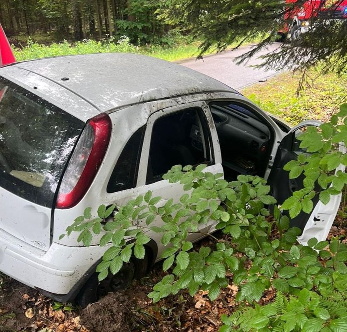 Wypadek w Szebniach. Samochód wylądował w rowie