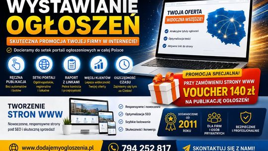 Kompleksowa obsługa publikacji ogłoszeń + Tanie strony Internetowe