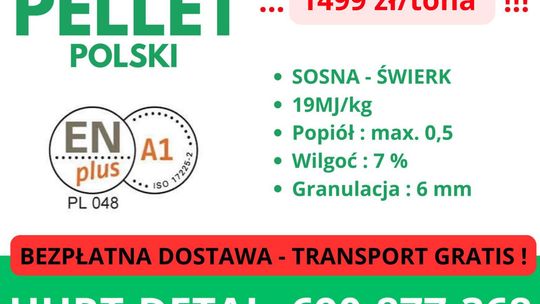 PELLET POLSKI : POLSKI PRODUCENT 1499zl paleta - transport gratis !