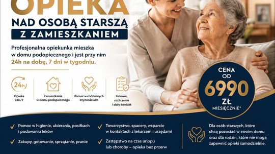 Usługa opieki od 6990 zł 24h nad osobą starszą z zamieszkaniem