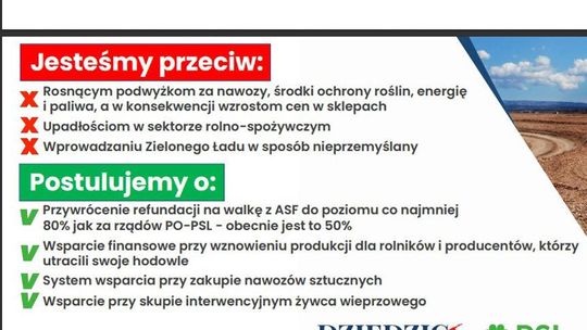 Postulaty podkarpackie PSL na poprawę sytuację w rolnictwie