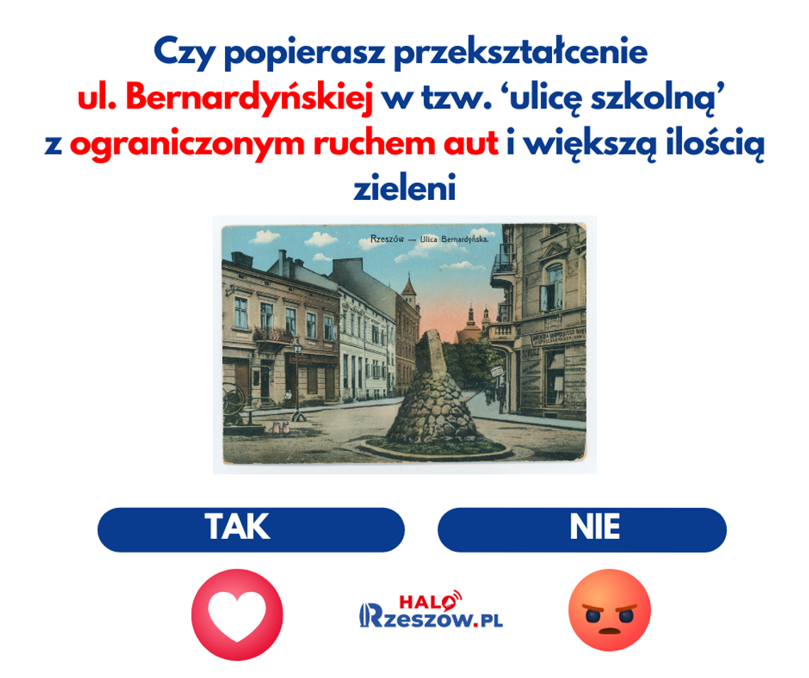 Czy popierasz przekształcenie ul. Bernardyńskiej w tzw. ‘ulicę szkolną’ z ograniczonym ruchem aut i większą ilością zieleni Czy popierasz przekształcenie ul. Bernardyńskiej w tzw. ‘ulicę szkolną’ z ograniczonym ruchem aut i większą ilością zieleni