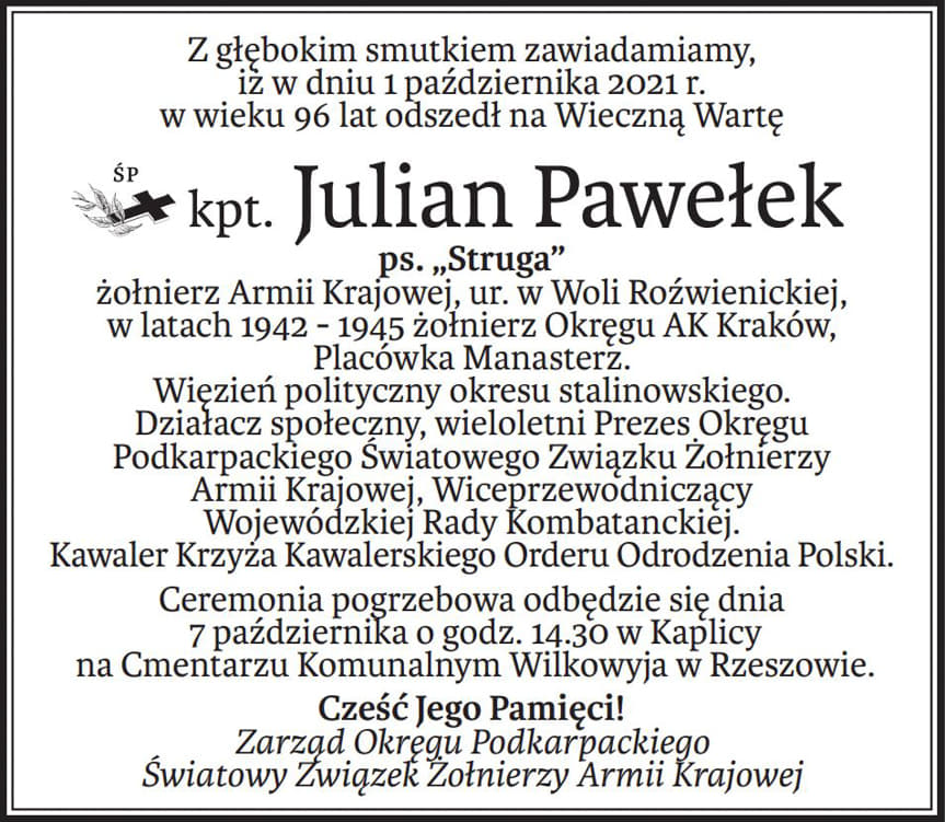  kpt. Julian Pawełek ps. „Struga”