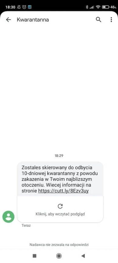 Sanepid ostrzega przed fałszywymi SMS-ami o kwarantannie